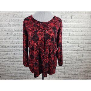 Rafaella Womens Top 1X Plus Cardigan Button Up Red Animal Print Cotton ANI69E